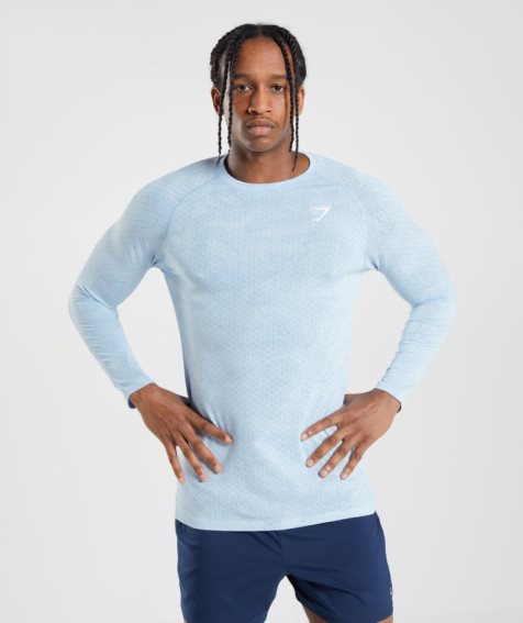 Men's Gymshark Geo Seamless Long Sleeve T-Shirts Light Blue | CA 1D3N06